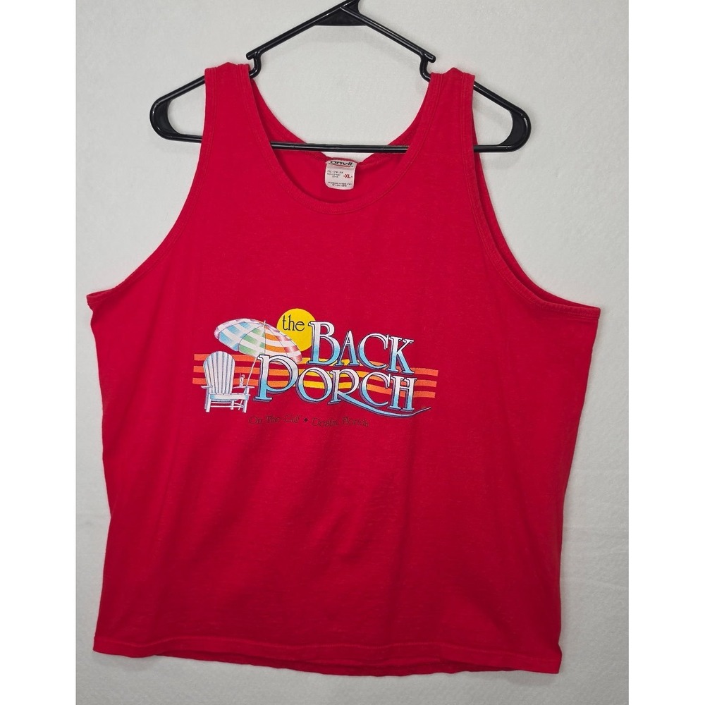Anvil The Back Porch Destin Florida Tank Top Red Mens XL Vintage Beach Graphic
